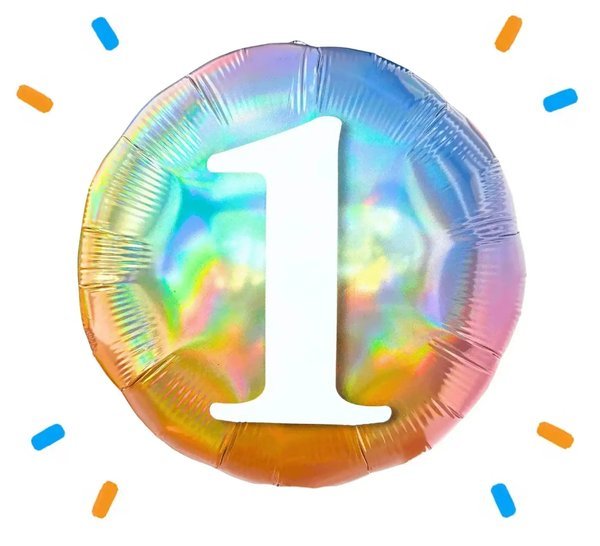 1 Jaar Helium Ballon Regenboog - Gevuld Met Helium - 46 cm - Ballonnenshop.nl