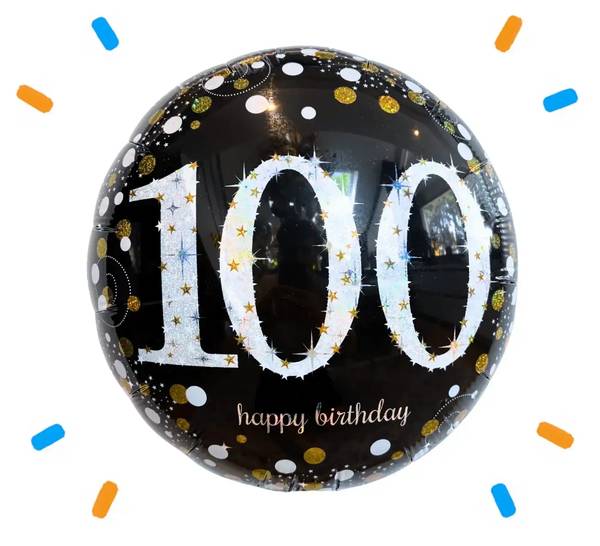 100 Jaar Helium Ballon Zwart/Zilver/Goud - Gevuld Met Helium - 46 cm - Ballonnenshop.nl