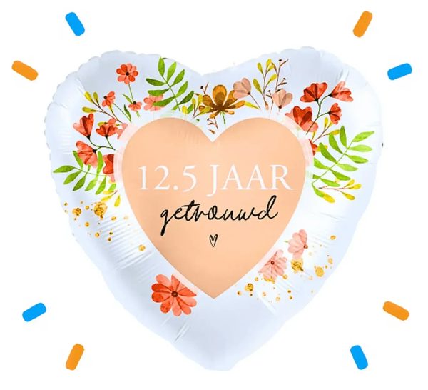 12.5 Jaar Getrouwd Helium Ballon - Gevuld Met Helium - 46 cm - Ballonnenshop.nl