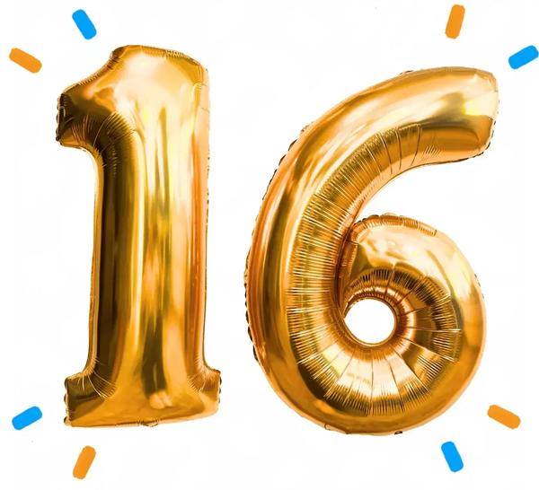 16 Jaar Cijfer Ballonnen Goud - Gevuld Met Helium - 66 cm - Ballonnenshop.nl