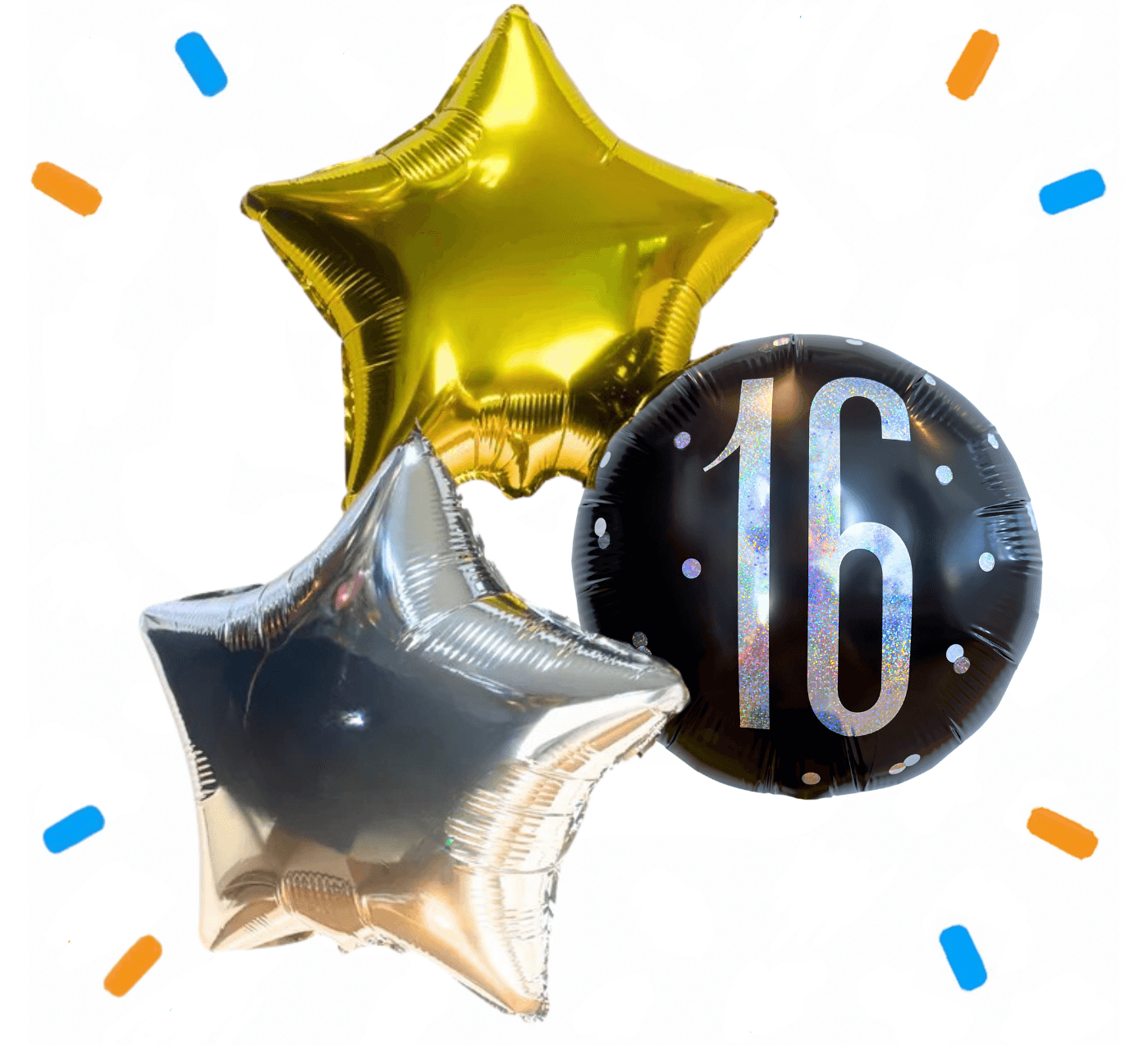 16 Jaar Trosje Zilver/Zwart/Goud - Gevuld Met Helium - 46 cm - Ballonnenshop.nl