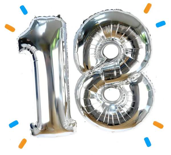 18 Jaar Cijfer Ballonnen Zilver - Gevuld Met Helium - 66 cm - Ballonnenshop.nl