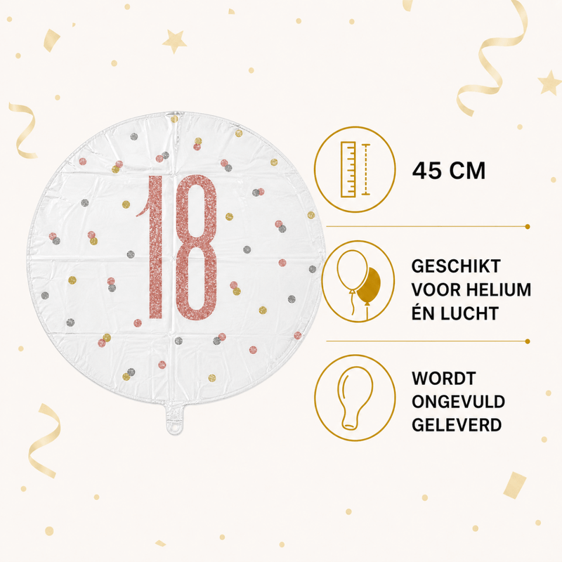 18 Jaar Folie Ballon Wit 45 cm - Ballonnenshop.nl