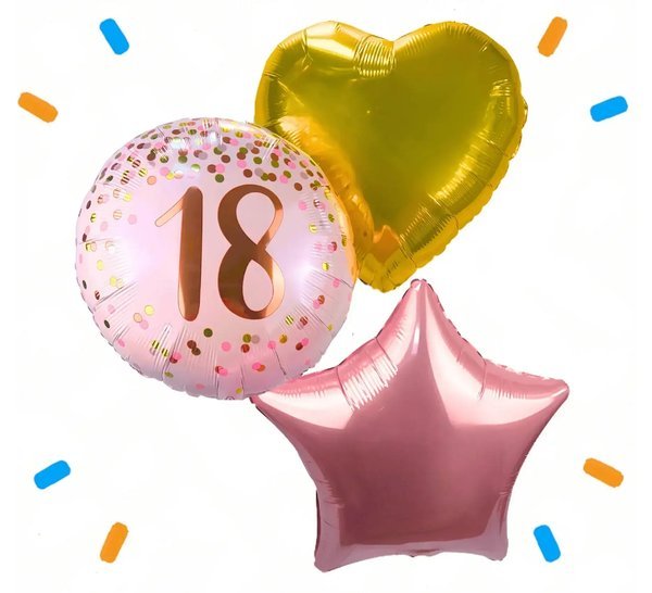 18 Jaar Trosje Roze/Goud/Rose Goud - Gevuld Met Helium - 46 cm - Ballonnenshop.nl