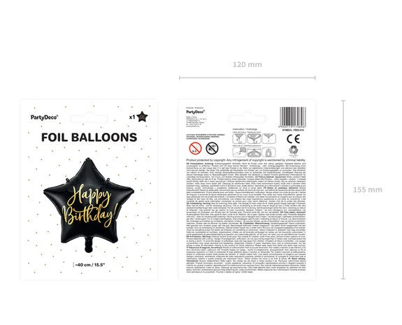 Happy Birthday Ster Helium Ballon Zwart 40 cm