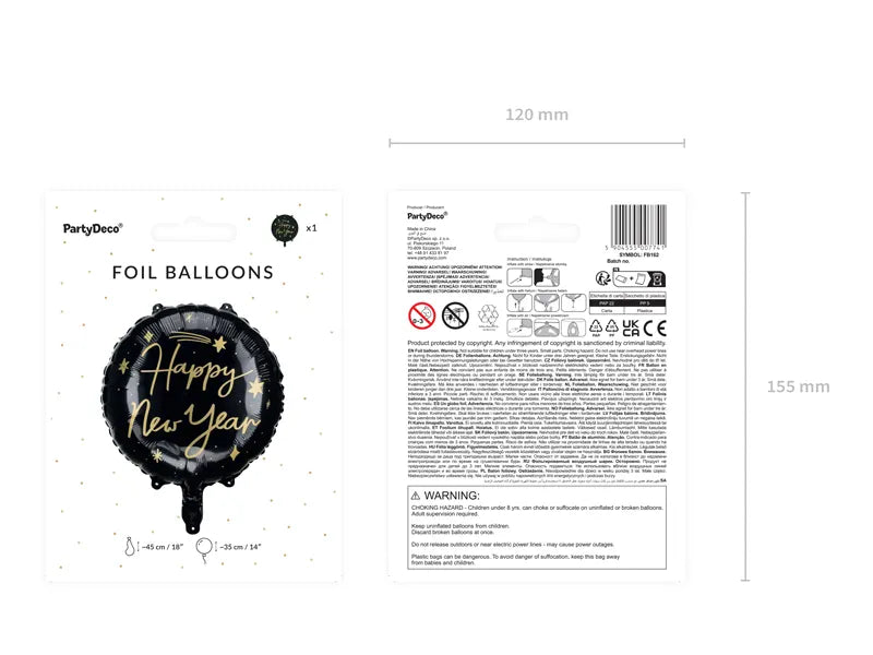 Happy New Year Helium Ballon Zwart 45 cm
