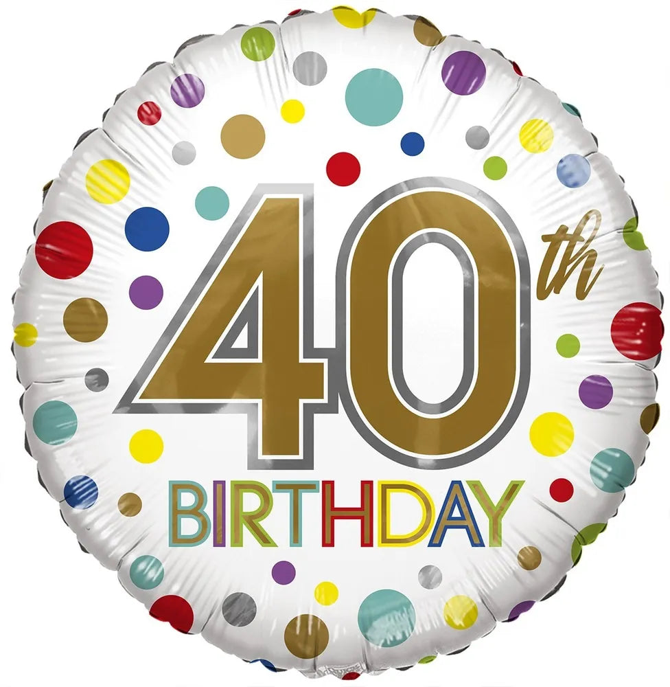 40th Birthday Gekleurd Helium Ballon - 45 cm