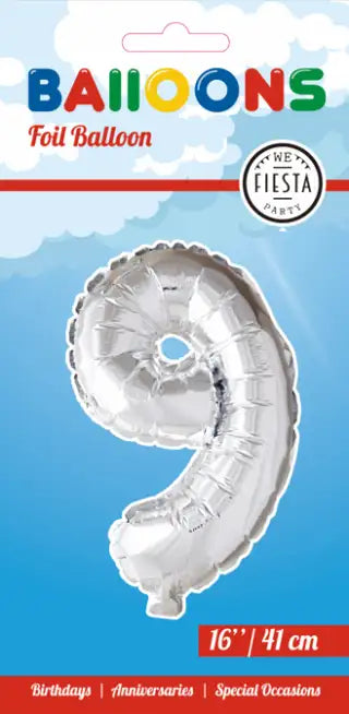 Cijfer Ballon 9 - Zilver - 41 cm