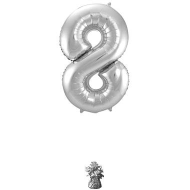 Cijfer Ballon 8 - Zilver - 86 cm