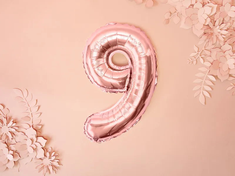 Cijfer Ballon 9 Rose Goud 35 cm