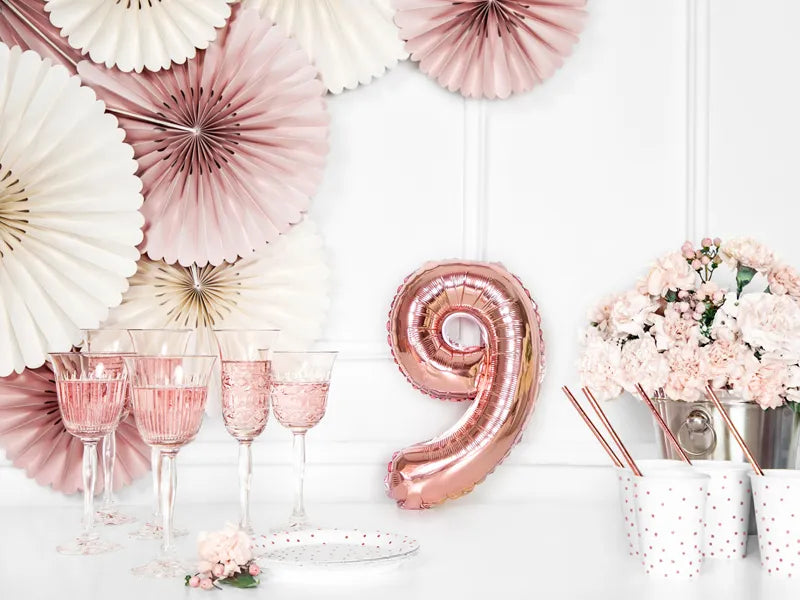 Cijfer Ballon 9 Rose Goud 35 cm