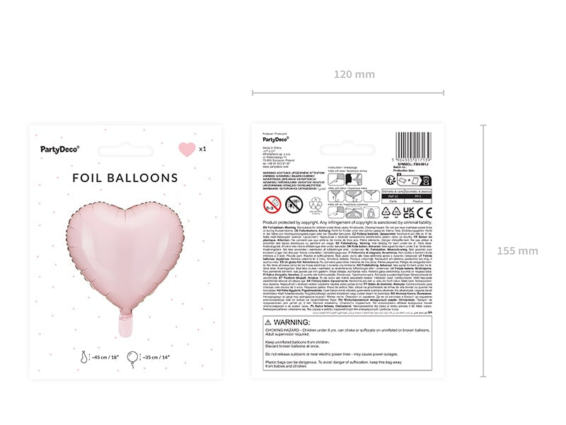Hart Ballon Licht Roze 45 cm
