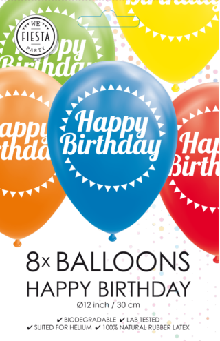 Gekleurde Ballonnen Happy Birthday - 8 stuks - 30 cm