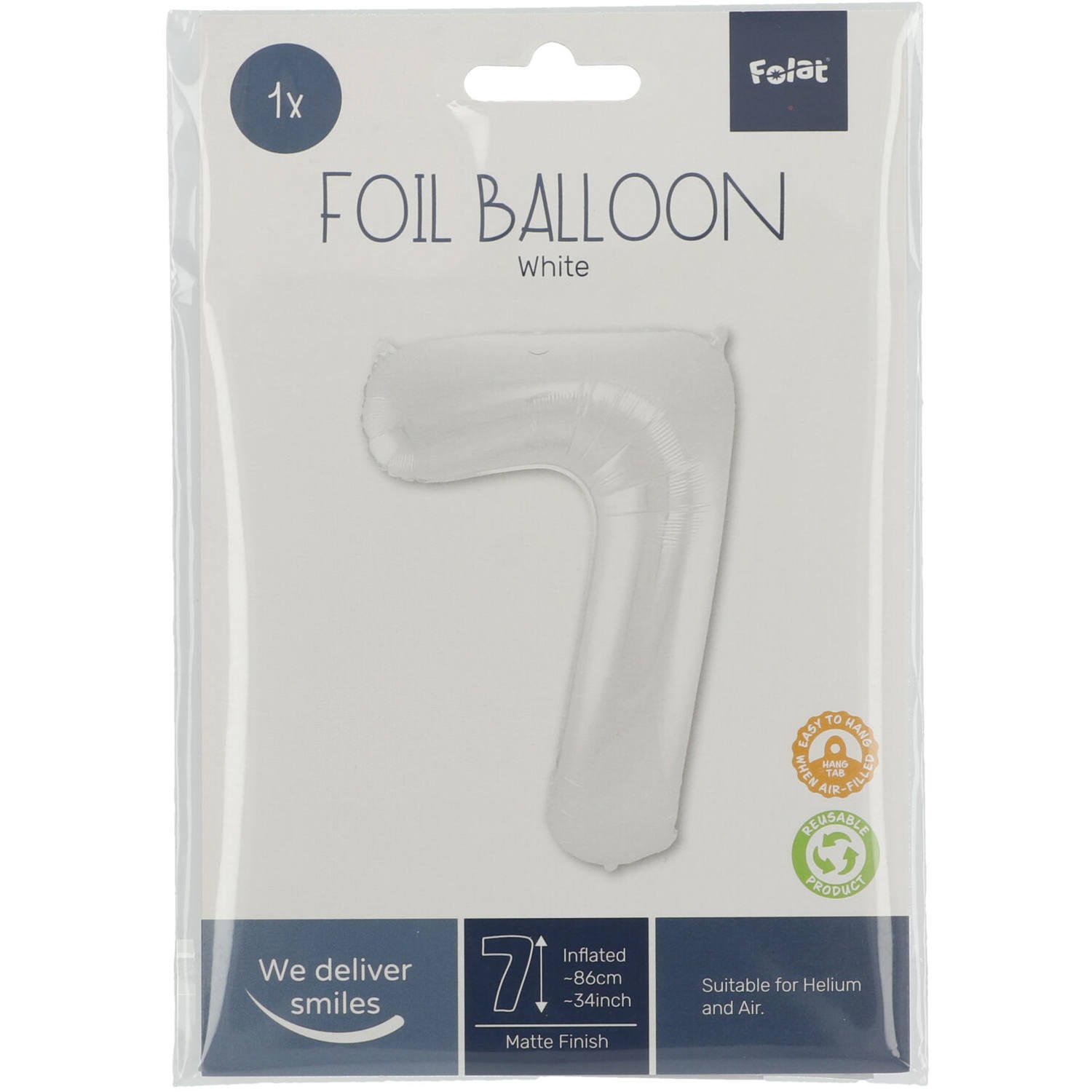 Cijfer Ballon 7 - Wit - 86 cm