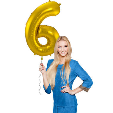 Cijfer Ballon 6 - Goud - 86 cm