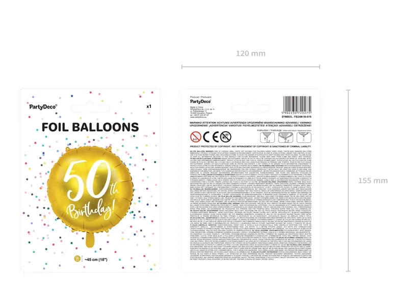 50th Birthday Helium Ballon Goud 45 cm