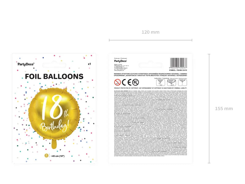 18th Birthday Helium Ballon Goud 45 cm