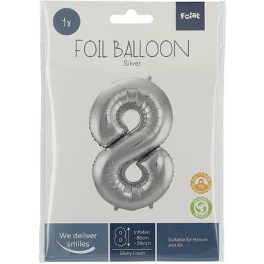 Cijfer Ballon 8 - Zilver - 86 cm