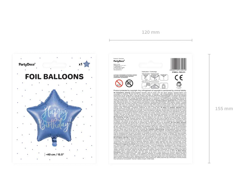 Happy Birthday Ster Helium Ballon Blauw 40 cm