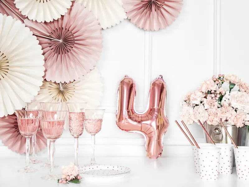 Cijfer Ballon 4 Rose Goud 35 cm