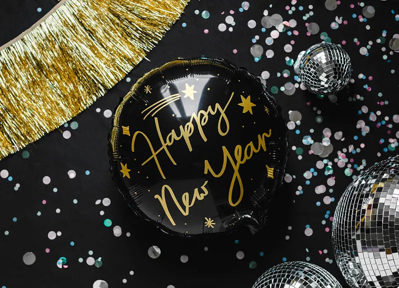 Happy New Year Helium Ballon Zwart 45 cm