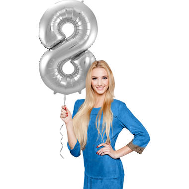 Cijfer Ballon 8 - Zilver - 86 cm