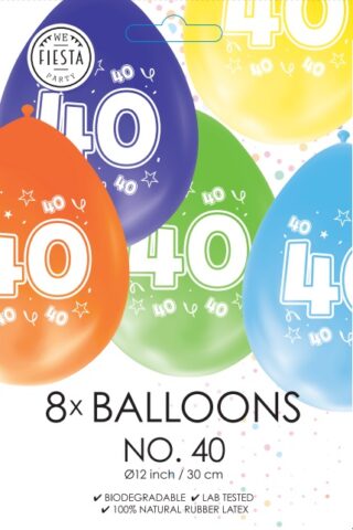 Gekleurde Ballonnen 40 jaar - 8 stuks - 30 cm