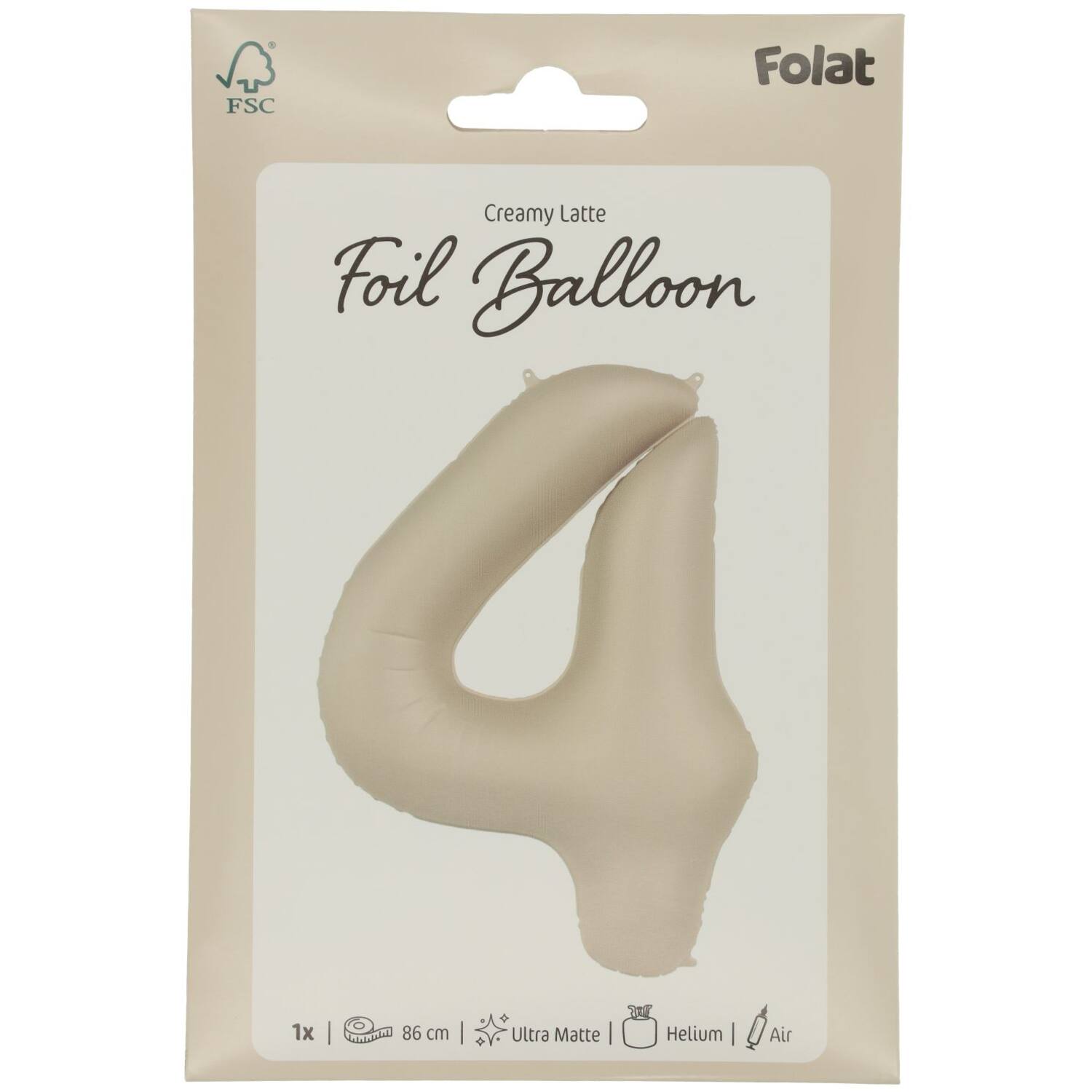 Cijfer Ballon 4 - Creamy Latte - Matt - 86 cm