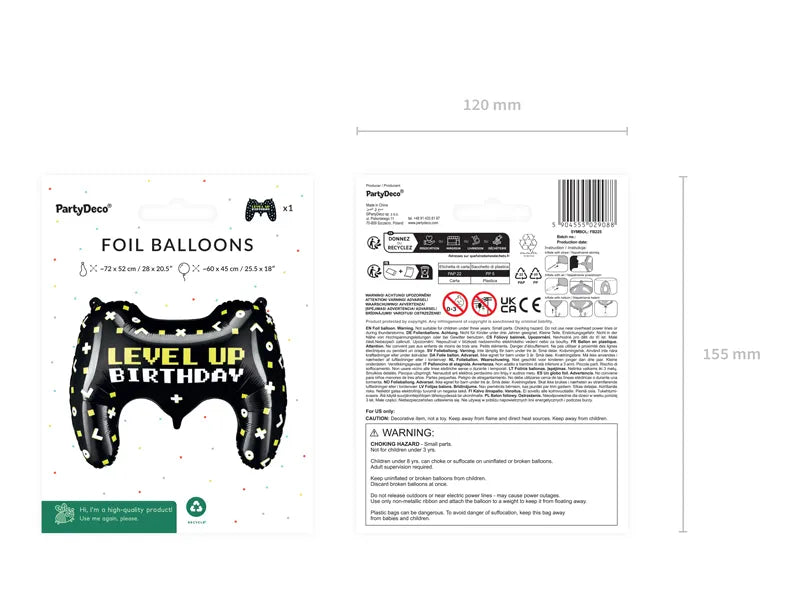 Gamecontroller Level Up Helium Ballon - 72 cm