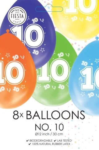 Gekleurde Ballonnen 10 jaar - 8 stuks - 30 cm