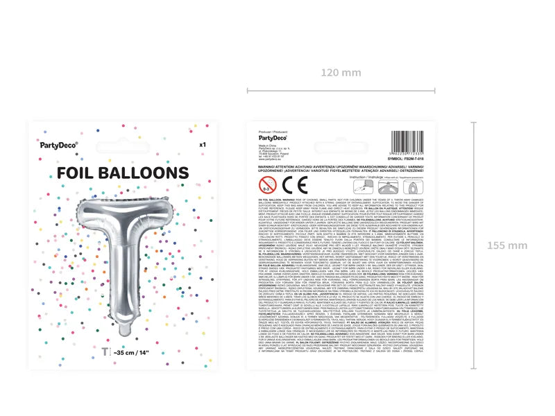 Letter Ballon T Zilver - 35 cm