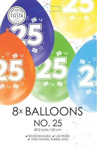 Gekleurde Ballonnen 25 jaar - 8 stuks - 30 cm