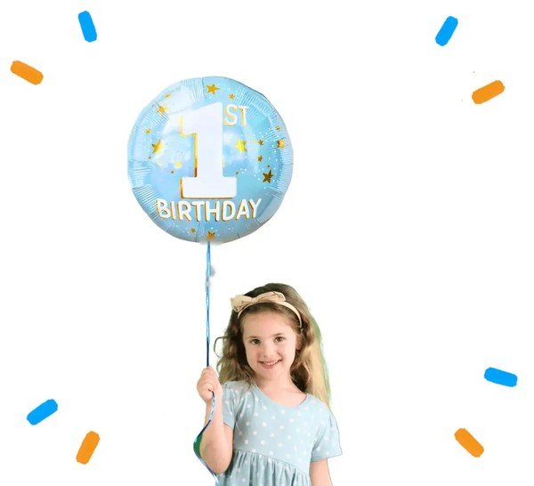 1st Birthday Helium Ballon Blauw - Gevuld Met Helium - 46 cm - Ballonnenshop.nl