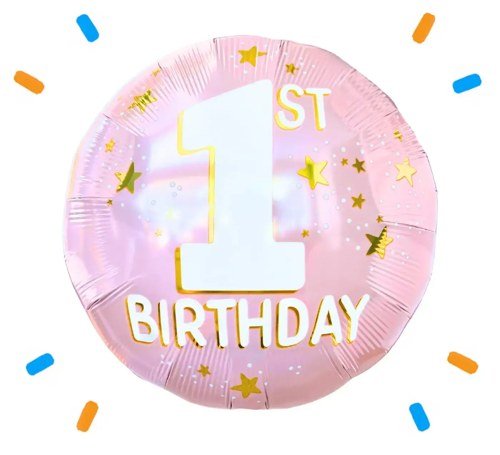 1st Birthday Helium Ballon Roze - Gevuld Met Helium - 46 cm - Ballonnenshop.nl