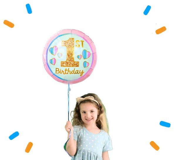 1st Birthday Helium Ballon Roze Hartjes - Gevuld Met Helium - 46 cm - Ballonnenshop.nl