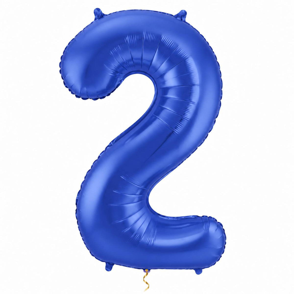2 Jaar Cijfer Mat Blauw XL met dun metallic gouden lint op witte achtergrond – Ballonnenshop.nl