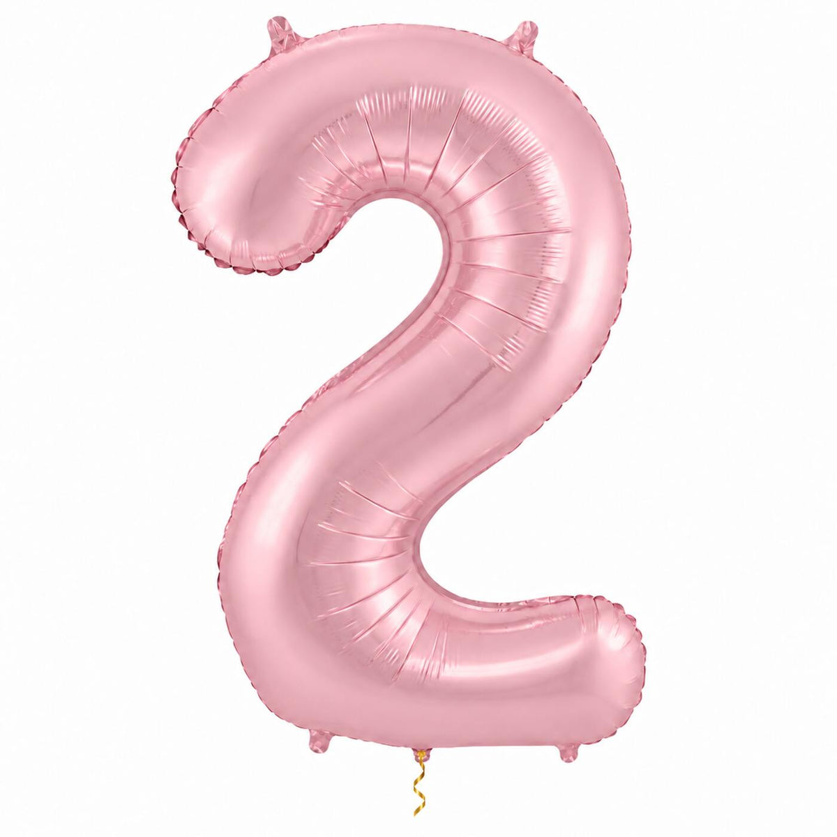 2 Jaar Cijfer Pastel Roze XL met dun metallic gouden lint op witte achtergrond – Ballonnenshop.nl