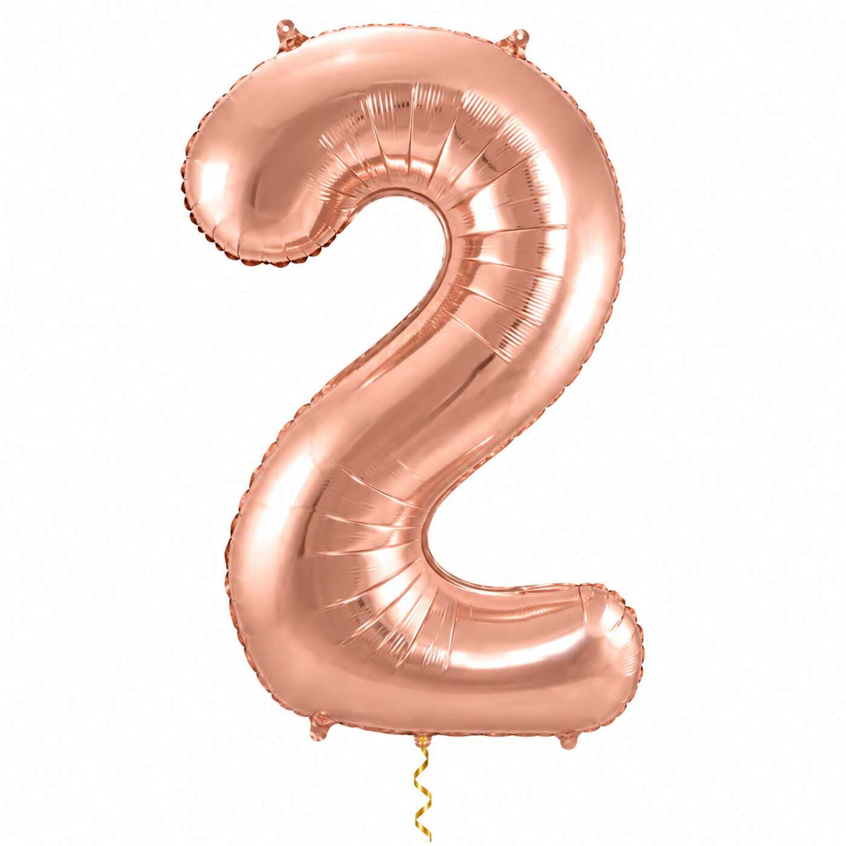 2 Jaar Cijfer Rose Goud XL met dun metallic gouden lint op witte achtergrond – Ballonnenshop.nl