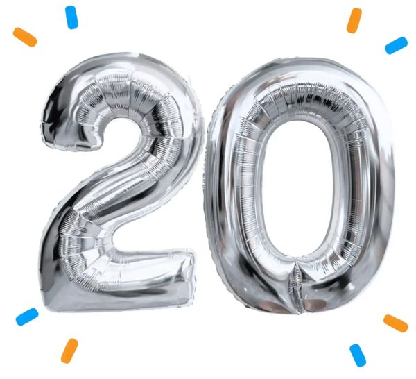 20 Jaar Cijfer Ballonnen Zilver - Gevuld Met Helium - 66 cm - Ballonnenshop.nl