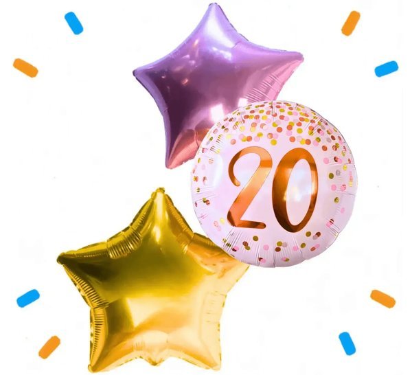 20 Jaar Trosje Roze/Goud/Rose Goud - Gevuld Met Helium - 46 cm - Ballonnenshop.nl