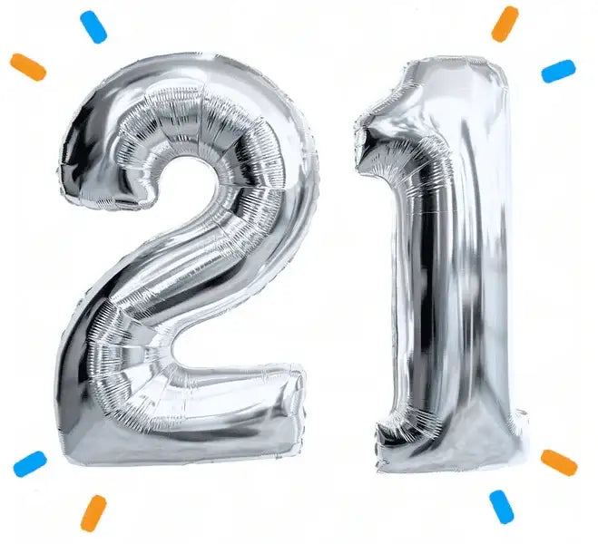21 Jaar Cijfer Ballonnen Zilver - Gevuld Met Helium - 66 cm - Ballonnenshop.nl