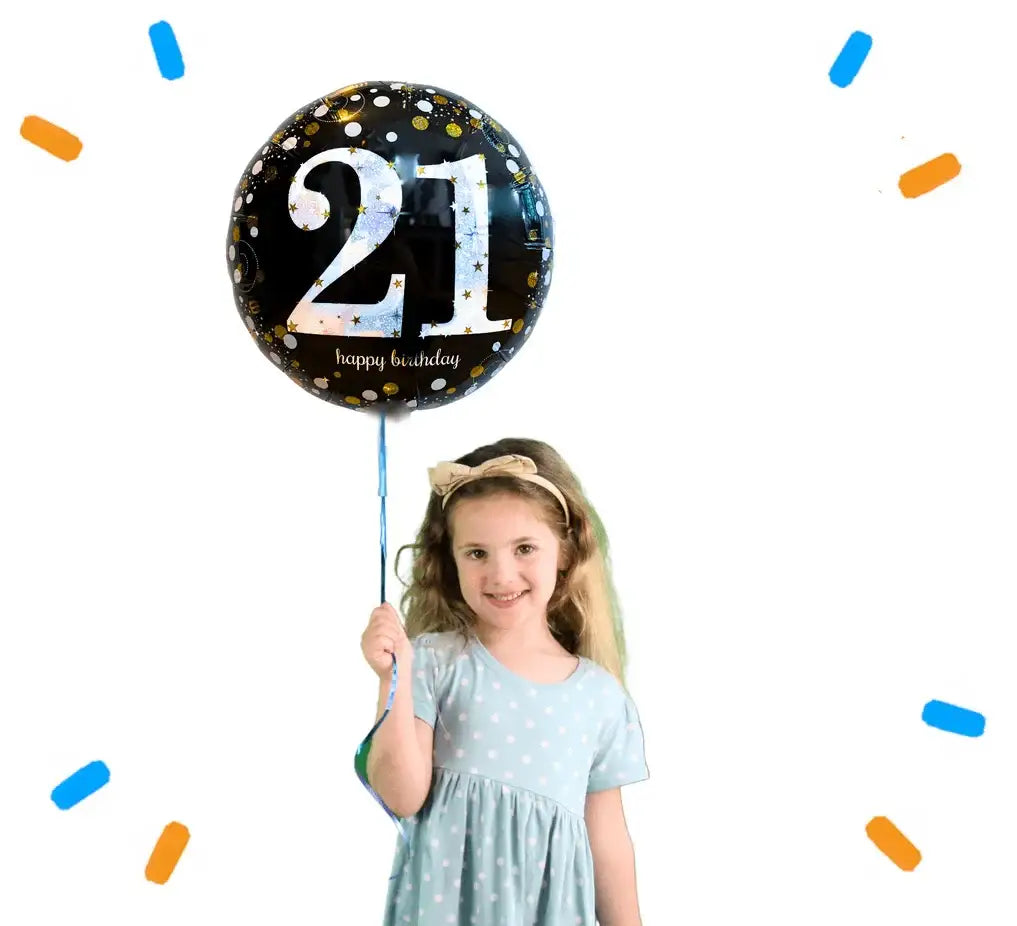 21 Jaar Helium Ballon Zwart/Zilver/Goud - Gevuld Met Helium - 46 cm - Ballonnenshop.nl