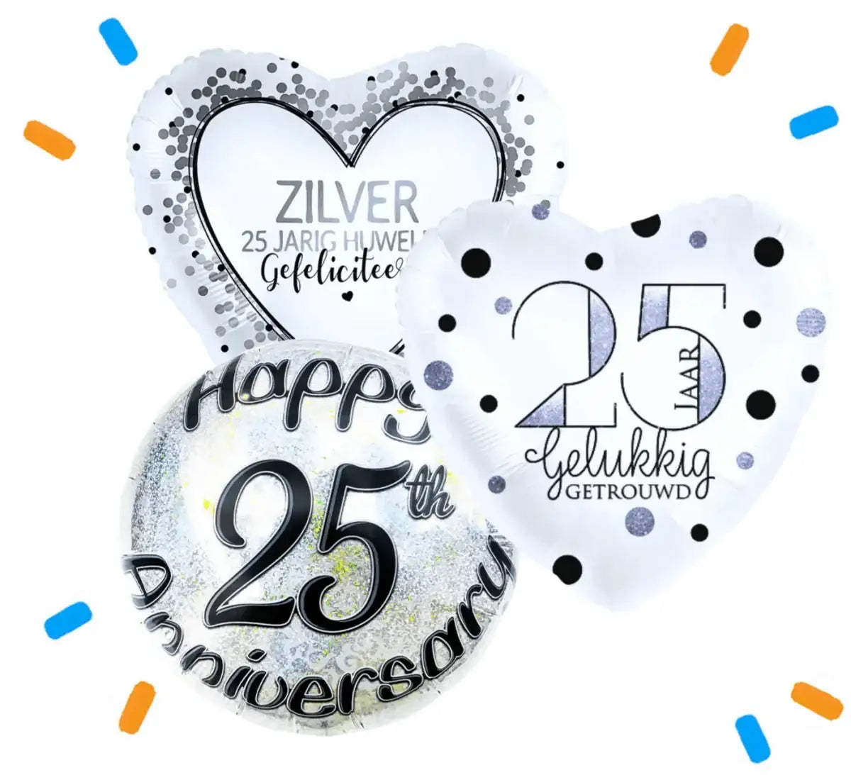 25 Jarig Huwelijk Trosje Helium Ballonnen - Gevuld Met Helium - 46 cm - Ballonnenshop.nl
