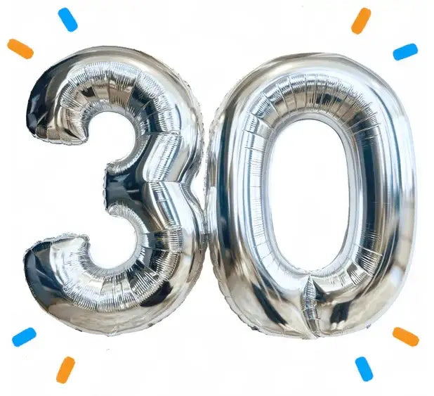30 Jaar Cijfer Ballonnen Zilver - Gevuld Met Helium - 66 cm - Ballonnenshop.nl