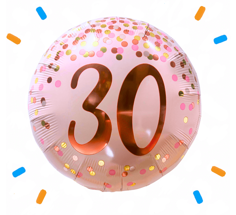 30 Jaar Helium Ballon Roze - Gevuld Met Helium - 46 cm - Ballonnenshop.nl
