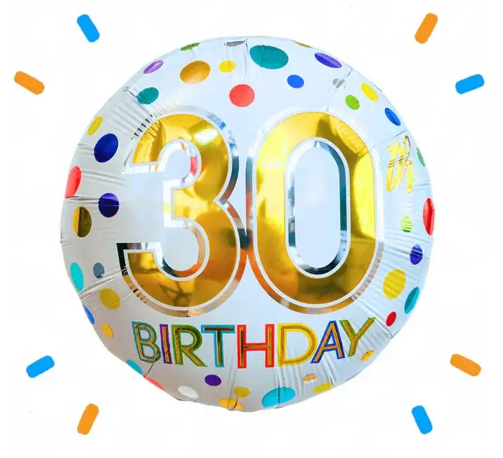 30 Jaar Helium Ballon Stippen - Gevuld Met Helium - 46 cm - Ballonnenshop.nl