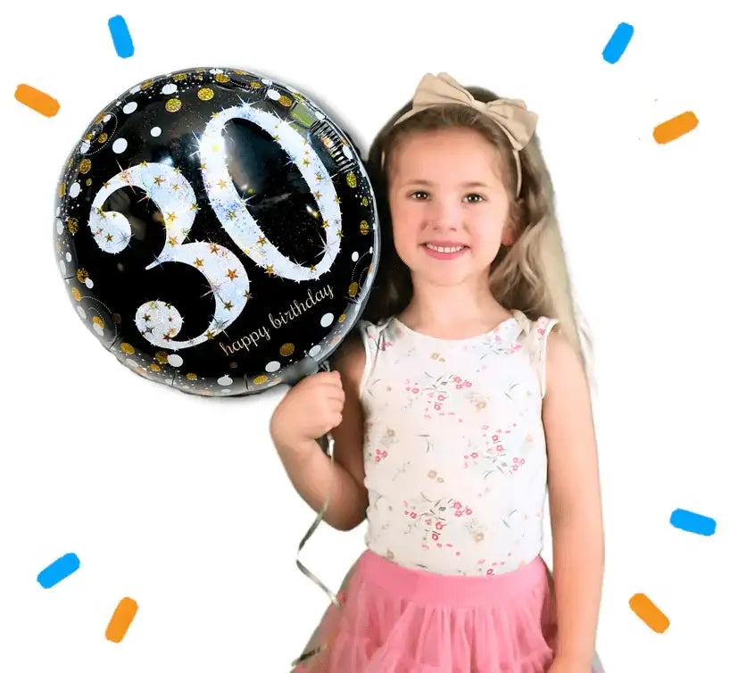 30 Jaar Helium Ballon Zwart/Zilver/Goud - Gevuld Met Helium - 46 cm - Ballonnenshop.nl
