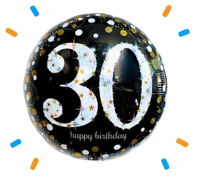 30 Jaar Helium Ballon Zwart/Zilver/Goud - Gevuld Met Helium - 46 cm - Ballonnenshop.nl