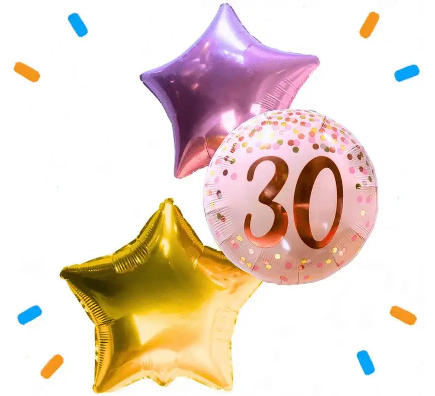 30 Jaar Trosje Roze/Goud/Rose Goud - Gevuld Met Helium - 46 cm - Ballonnenshop.nl