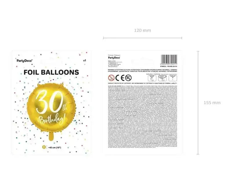 30th Birthday Folie Ballon Goud 45 cm - Ballonnenshop.nl